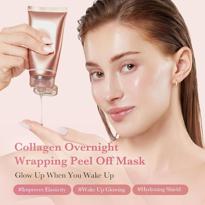 medicube Wrapping Mask Collagen Overnight Peel Off Facial Mask | Elasticity & Hydration Care, Reduces Sagging & Dullness | Hydrolyzed Collagen For Glowing Skin | Korean Skin Care, 2.53 fl.oz
